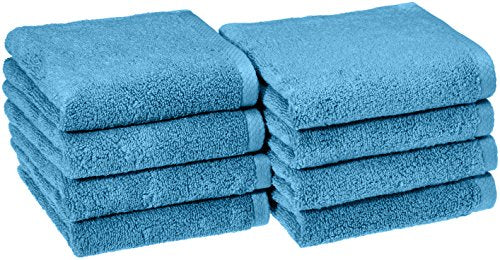 Amazon Basics 8-Pack Lightweight Quick-Dry Hand Towels, 100% Cotton, 28" x 16", Lake Blue - color: Lake Blue, size: Hand Towel, style: Hand Towel (Pack of 8)
