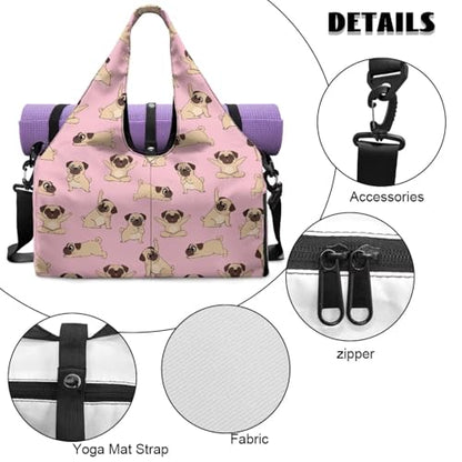 Yoga Gym Bag with Removable Adjustable Shoulder Strap, Shoe Compartment & Top Yoga Mat Holder 17.72x8.66x9.84in - color: Cute Yoga Dog Puppy Print