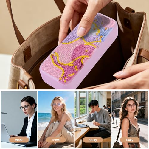 FlyingMage 5D Diamond Art Painting Kit, Hard Shell Eyeglasses Glasses Case | Mable DIY Diamond Dots, Small Gem Art Paint Mosaic Kits, Cute Rhinestone Sunglasses Case for Adults Beginner Women - color: Pink Marble