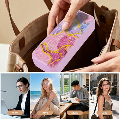 FlyingMage 5D Diamond Art Painting Kit, Hard Shell Eyeglasses Glasses Case | Mable DIY Diamond Dots, Small Gem Art Paint Mosaic Kits, Cute Rhinestone Sunglasses Case for Adults Beginner Women - color: Pink Marble