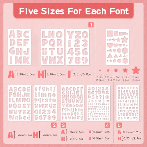 41Pcs Letter Stencils Reusable Small Alphabet Number Stencils for Painting | 1/2,3/4,1,5/4,2Inch,stencil letters,Small Plastic Templates,5 Font,Shape Stencils for Crafts,Drawing, Notebook,Home Decor
