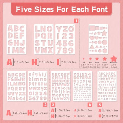41Pcs Letter Stencils Reusable Small Alphabet Number Stencils for Painting | 1/2,3/4,1,5/4,2Inch,stencil letters,Small Plastic Templates,5 Font,Shape Stencils for Crafts,Drawing, Notebook,Home Decor