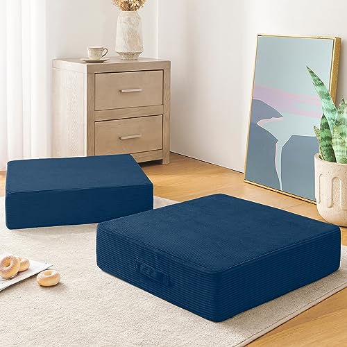 Wellsin Solid Square Floor Pillows for Adults Kids - Large Meditation Floor Pillow Seating Cushion with Thick Foam & Washable Velvet Cover, 1 Pack, 22x22x5 Inch, Dark Blue - color: Navy Blue, size: 1 Pack (22"x22")