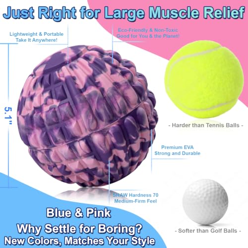 Deep Tissue Massage Ball for Exercise & Recovery - SGS Certification - Targets Back, Shoulder, Legs&Feet - Relieves Muscle Knots, Joint Pain&Tightness, Pressure Point Therapy- Myofascial Release Ball - color: Pink&purple, size: 1-Pack | 5.1-inch
