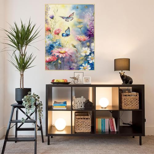 WUDWL Flower Diamond Art Kits for Adult Diamond Painting Kits for Adults | Butterfly and Flower DIY Diamond Painting Kits 5D Diamond Dots Gem Art Crafts with Tools,Round Full Drill 12x16inch - color: DP04742