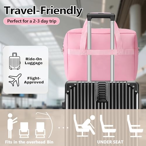 Gym Bag for Women Men, Water-Resistant Duffle Bag for Travel Sports, Lightweight Carry On Bag with Handles and Detachable Shoulder Strap - color: Pink