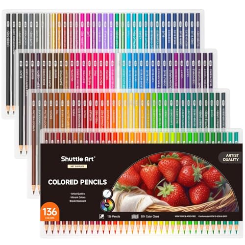 Shuttle Art 136 Color Pencils for Adult Coloring Book, Soft Core Colored Pencils Set for Doodling, Sketching, Drawing, Art Supplies - color: 136 colour
