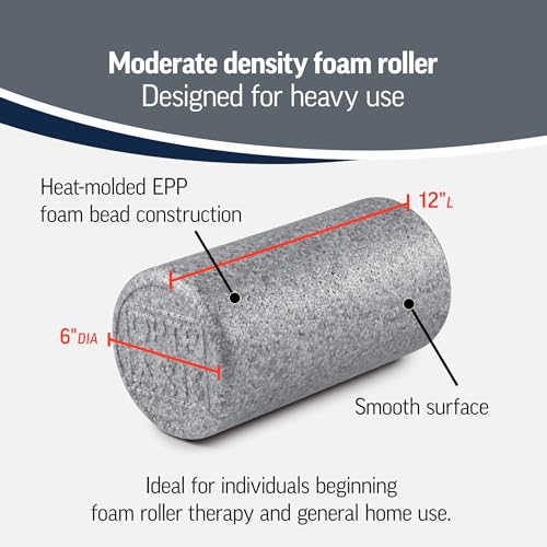 OPTP Silver AXIS Moderately Firm Foam Roller – Round, Silver, 12" x 6" | Moderate density for sports medicine, physical therapy, Pilates, yoga, trigger point myofascial release, Heat-molded EPP foam - size: 12" x 6" Round