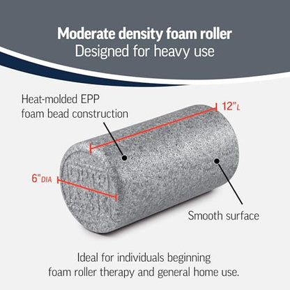 OPTP Silver AXIS Moderately Firm Foam Roller – Round, Silver, 12" x 6" | Moderate density for sports medicine, physical therapy, Pilates, yoga, trigger point myofascial release, Heat-molded EPP foam - size: 12" x 6" Round