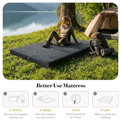 Vamcheer Folding Mattress King Size Foldable Mattress 6 inch 80"x76"x6" | Tri Folding Mattress Trifold Memory Foam Mattress with Washable Cover, Handle & Non-Slip Bottom for Travel Camping Guest - size: King-6 inch