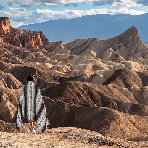 Hydration Nation Authentic Extra Large Mexican Blanket (70"x50") - Handwoven Yoga, Serape- Artisanal Falsa, Beach, Camping, Picnic, Outdoor(Gray) - color: Gray