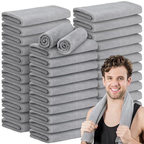 SmoothNovelty 36 Pcs Microfiber Gym Towel 16 x 28 in Bleach Proof Towels Absorbent Soft Sweat Towels Quick Dry Lightweight Towel for Hand Salon Bath Spa Hotel Pool Home Hair Care(Light Grey) - color: Grey