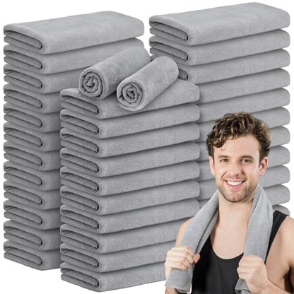 SmoothNovelty 36 Pcs Microfiber Gym Towel 16 x 28 in Bleach Proof Towels Absorbent Soft Sweat Towels Quick Dry Lightweight Towel for Hand Salon Bath Spa Hotel Pool Home Hair Care(Light Grey) - color: Grey