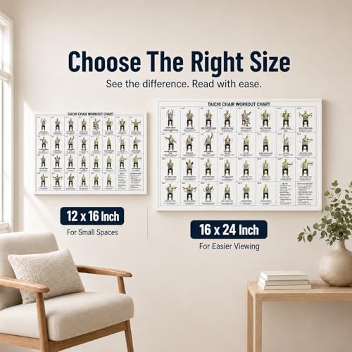 dzbBest Tai Chi Chair Workout Chart Canvas Wall Art, Gallery Wrapped, 16x24 | 29-Day Seated Exercise Guide • Solid Inner Wood Frame • Clear Step-by-Step Layout • Clean Frameless Edge Profile - color: Framed, size: 24"L x 16"W
