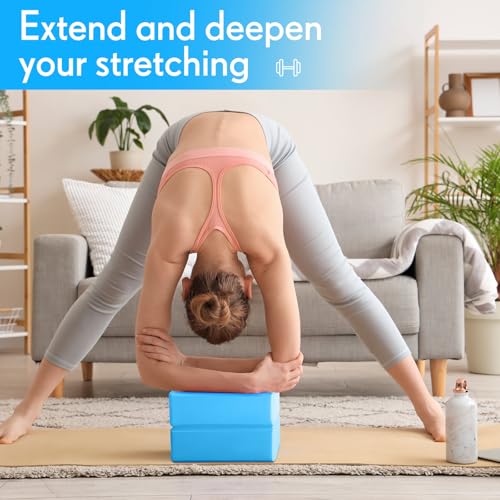 RoundFunny 4 Pack Yoga Blocks Non Slip Pilates Foam Brick - color: Blue