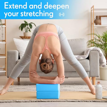 RoundFunny 4 Pack Yoga Blocks Non Slip Pilates Foam Brick - color: Blue