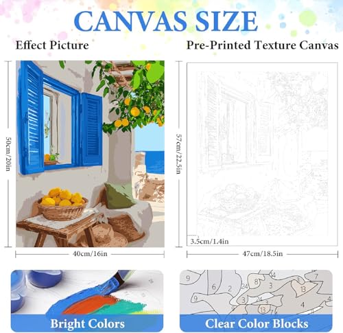 ZRIZQ Paint by Numbers Kit for Adults Beginner,Lemon Tree,16x20 | Full set with wooden brushes,rolled canvas,rich paints.Calming activity.Beginner friendly.Just open and paint. - color: 16"X20"Rolled Canvas(Frameless)-Landscape 2