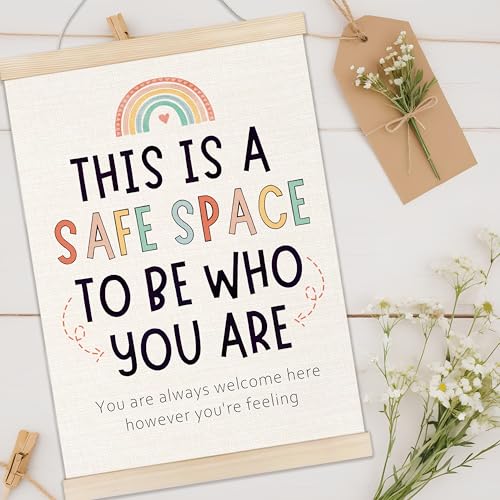 Welshower Boho Rainbow Classroom Safe Space Poster Hanger Frame, Calming Corner Wall Art Prints Decor for Counselor Therapy Office Classroom Calm Down Corner, 12x16 Inch - color: positive words10