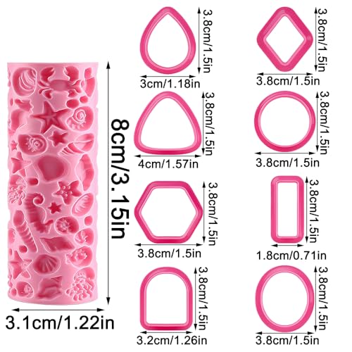 Summer Ocean Polymer Clay Texture Roller Underwater Oceanic Marine Life Jellyfish Coral Starfish Shell Texture Roller for Clay Geometric Polymer Clay Cutters Set Earring Jewelry Making Crafts Tools