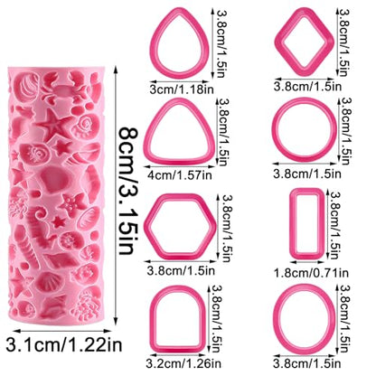 Summer Ocean Polymer Clay Texture Roller Underwater Oceanic Marine Life Jellyfish Coral Starfish Shell Texture Roller for Clay Geometric Polymer Clay Cutters Set Earring Jewelry Making Crafts Tools