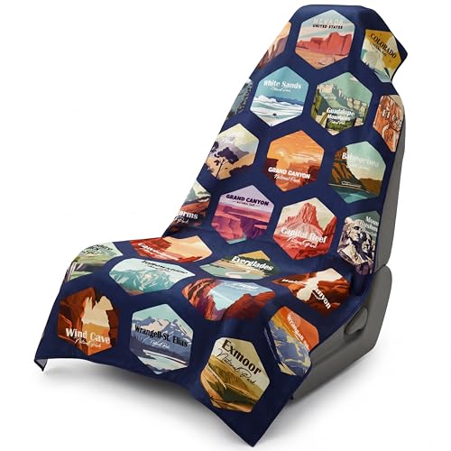 2 Pack Car Seat Towel Cover with Storage Bag, Multi National Parks 1 | 63 x 32 in Car Towel Seat Cover Non Slip Waterproof, Gym Workout Swimming Running, Machine Washable Sweat Absorbent Protector - style: Multi National Parks 1