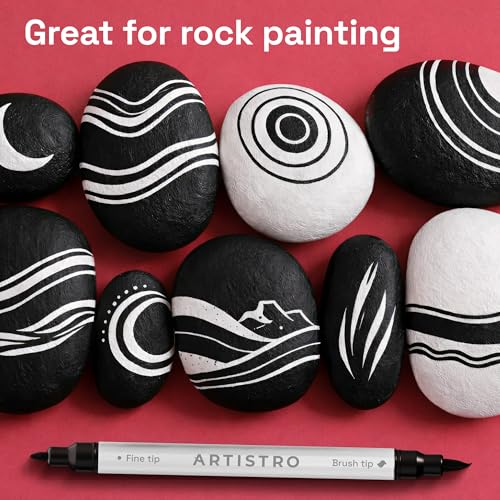 ARTISTRO 5 Black Dual-Tip Acrylic Paint Marker Pens for Drawing | For Fabric, Rock, Glass, Wood, & Molds, Arts & Crafts Gift for Adults, Teens, & Kids, Classroom Must Haves & School Supplies