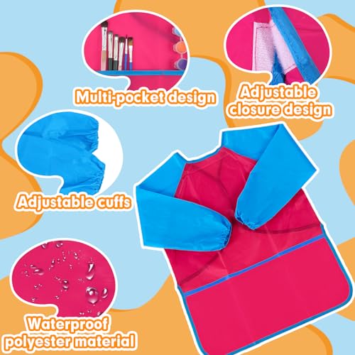 Zkptops Kid Art Smocks Waterproof Kids Painting Aprons Toddler Art Smock Kids Paint Smock with Long Sleeve 3 Roomy Pockets for Age 3-7 Years(Pink) - color: Y 1 Pack Pink