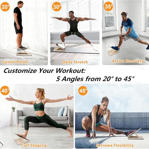 Adjustable Wooden Slant Board for Calf Stretching, Incline Exercise Stretcher for Ankle, Heel, Knees & Leg Mobility – Portable Wedge Equipment for Squats