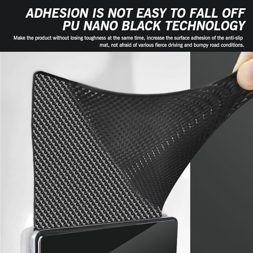 2 PCS Car Dashboard Anti-Slip Mat, 10.62" x 5.9" Grid Pattern High Temperature Resistant Washable Center Console Storage Mat, Double-Sided Self-Adhesive Accessories, for Most Cars (Black)