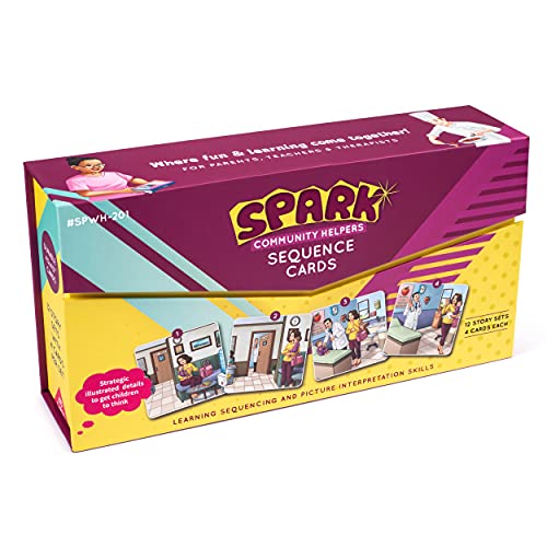 SPARK INNOVATIONS Kids Story Cards Sequence Game Large Storytelling and Sequencing Cards. Community Helper Stories for Sentence Building Educational Picture Card Games - style: Community Helper Themed Sequencing Cards
