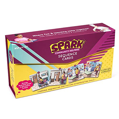 SPARK INNOVATIONS Kids Story Cards Sequence Game Large Storytelling and Sequencing Cards. Community Helper Stories for Sentence Building Educational Picture Card Games - style: Community Helper Themed Sequencing Cards