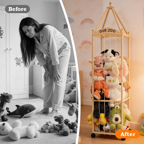 Extra-Large Stuffed Animal Zoo Storage, 3-Tier Wooden Organizer