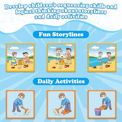 Kasfalci Sequencing Cards,Sequence Board Game for Kids,Speech Therapy Materials Toys for Autism,Story Storytelling,Social Skills,Sentence Building,Preschool Learning Activities,Classroom & Homeschool - style: 3-Scene-New