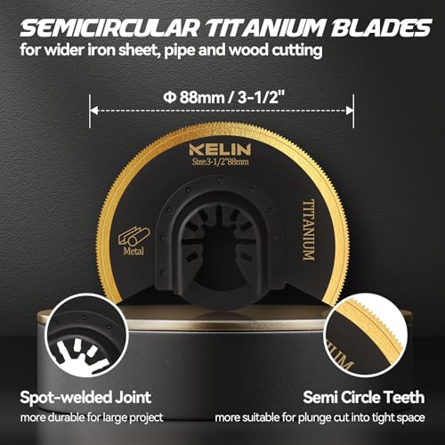 18PCS Titanium Oscillating Tool Blades, Universal Multitool Blades | Multi Tool Blades Stainless Steel Scraper,Semicircle for Light Metal Sheet Pipe and Wood (NOT for Star Lock Interface) - size: 18 PCS (with Scraper & Semicircle Kit)