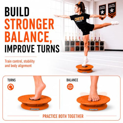 Cheer Flyer Stunt Trainer Balance Board & Leg Stretching Strap 2 Pc Set | For cheer flyers, dance, ballet, gymnastics, flexibility, stability, core strength and home practice