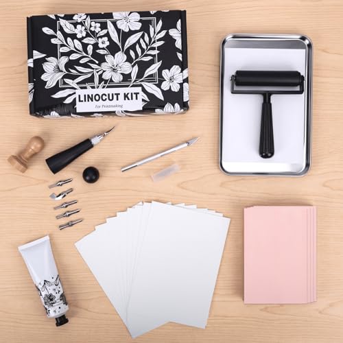 SGHUO Linocut Kit for Beginners, Stamp Making Set with Tools | Linoleum Blocks for Printmaking & Linocut Tools Included, Stamp Making Set, DIY Art Gift Adults Teens Beginner Printmaking