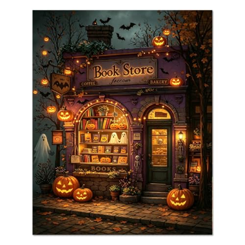 WULINHUAFA Halloween Paint by Numbers Adults Beginner 16x20 Inch | Book Shop Adult Paint by Number Kits, DIY Acrylic Oil Easy Painting by Numbers for Gifts Home Wall Decor Without Frame - color: Bookstore