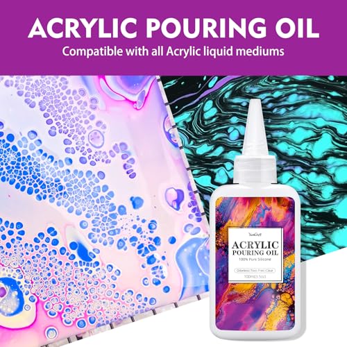 Silicone Pouring Oil 7oz, 100% Silicone, Odorless, Dramatic Cell Activator | Non-Toxic, Compatible with Acrylics, Watercolor, Canva, Wood, Craft, Medium. High Flow Artist DIY Set for Paint Creation.