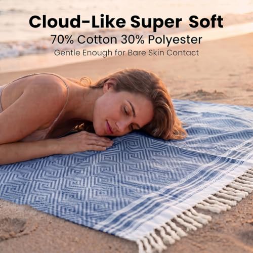 Yongoes Turkish Beach Towel Blanket Oversized 82x88 Blue Boho - color: Blue, size: Extra Large 82"x88"（208x224cm）