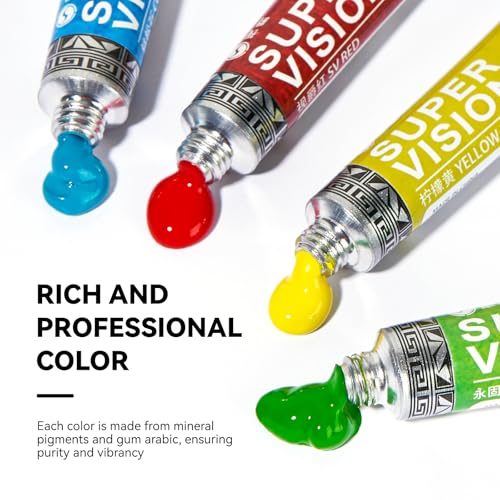 SUPER VISION Watercolor Paint Set Master Artist Grade, 24 Colors x 8ml Watercolor Paint Tubes, Professional Watercolors Made from Mineral Pigments and Gum Arabic
