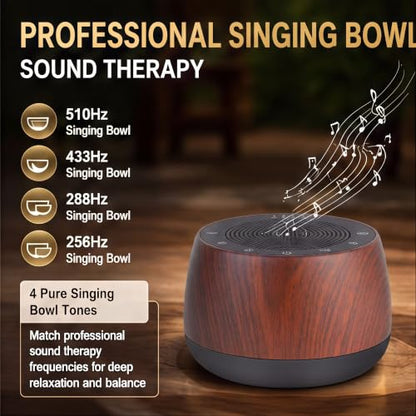 Electronic Tibetan Singing Bowl Portable Meditation Sound Machine 9 Healing Modes Touch Timer Memory for Sleep Yoga Reiki - color: Wood Grain