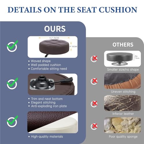 Kaleurrier Adjustable Stool with Rolling Wheels: Heavy Duty Swivel Chair - color: Brown