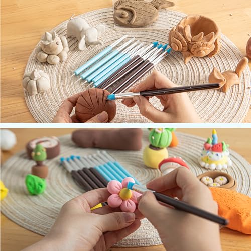 UUSYCUN 10PCS Silicone Clay Sculpting Tool, 2-Way Clay Shaper & Sculpter Brushes Tools for Modeling, Dotting, Polymer Clay, Pottery Crafts, Nail Art, Rock, Blending, Drawing, Air Dry Clay, Ceramics - color: Silicone-10PCS