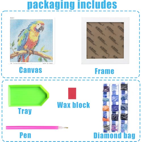 geesfayan Diamond Art Kits for Kids,6 Inch DIY Gem Art Painting with 7 Inch Frame, Complete Starter Kit for Beginners, Creative Arts & Crafts Gift for Girls & Boys (Parrot) - color: Parrot