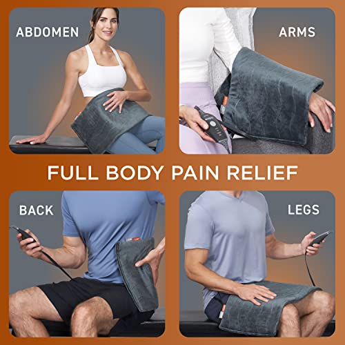 Pure Enrichment PureRelief Pro Far Infrared XL Heating Pad - Muscle Relief for Back, Neck, Shoulder, & Knee Pain in Athletes, 4 Heat Settings, Dry/Moist Heat, 12” x 24” Extra-Long Size (Iron Gray) - size: 12” x 24”