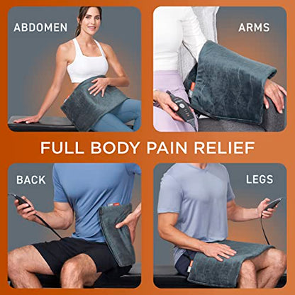 Pure Enrichment PureRelief Pro Far Infrared XL Heating Pad - Muscle Relief for Back, Neck, Shoulder, & Knee Pain in Athletes, 4 Heat Settings, Dry/Moist Heat, 12” x 24” Extra-Long Size (Iron Gray) - size: 12” x 24”