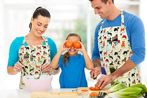 2 Pack Bid Aprons, Adjustable Kitchen Apron with 3 Pockets, Chef Works Apron. - color: Dog Flower