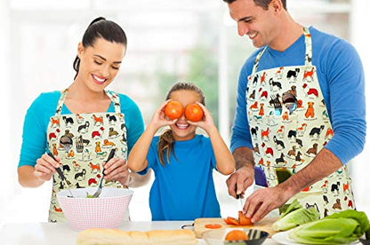 2 Pack Bid Aprons, Adjustable Kitchen Apron with 3 Pockets, Chef Works Apron. - color: Dog Flower