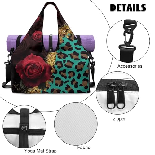 Yoga Mat Bag for Men Women Canvas Yoga Mat Carrier Take In Out Mat Easily for Beach Swim Bags Pool Sports Gym - color: Red Rose