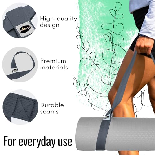 TECEUM Yoga Mat Strap – Extra Soft & Thick Cotton Carrier for All Mats - color: Gray, size: 64 IN